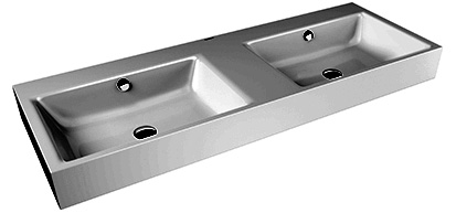 Doppelwaschtisch PURO 130/46/12cm 2 HL/m.ÜL. weiss (C)